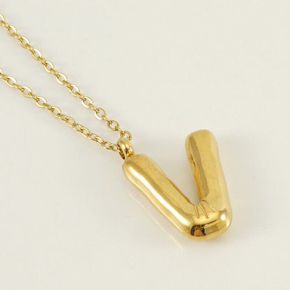 A to Z Alphabet Bubble Letter Gold Pendant Necklace