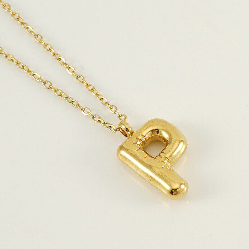 A to Z Alphabet Bubble Letter Gold Pendant Necklace