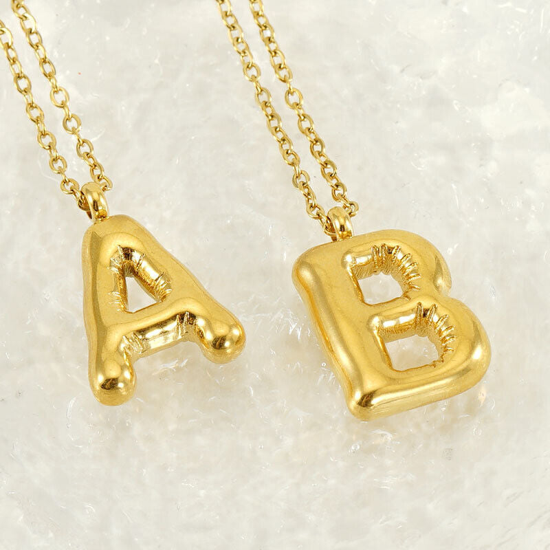 A to Z Alphabet Bubble Letter Gold Pendant Necklace