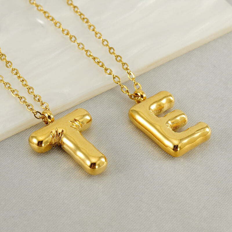 A to Z Alphabet Bubble Letter Gold Pendant Necklace