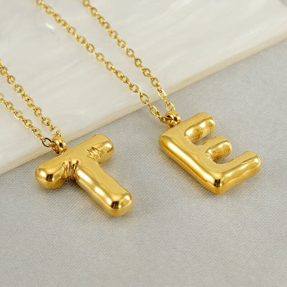 A to Z Alphabet Bubble Letter Gold Pendant Necklace