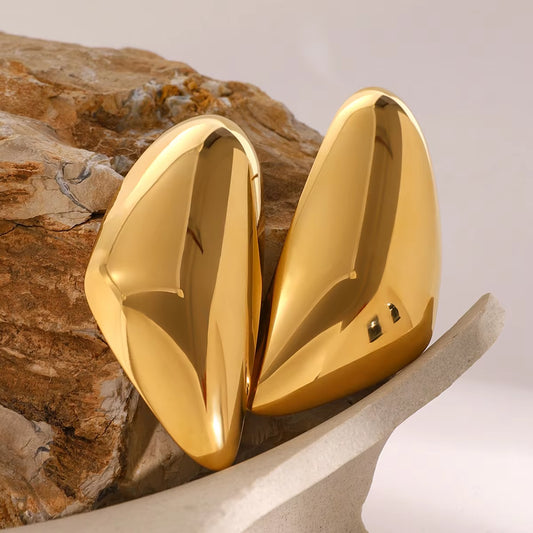 Uworld 18K Gold Pvd Plated Asymmetry Unusual Big Stud Earrings Stainless Steel Personality Fashion Waterproof Jewelry Women