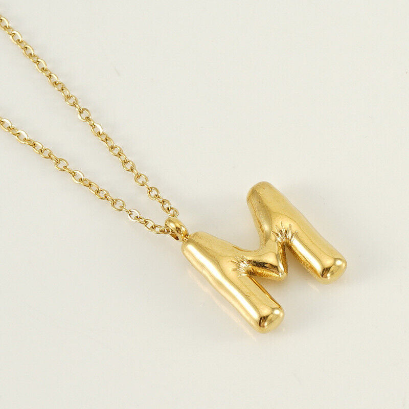 A to Z Alphabet Bubble Letter Gold Pendant Necklace