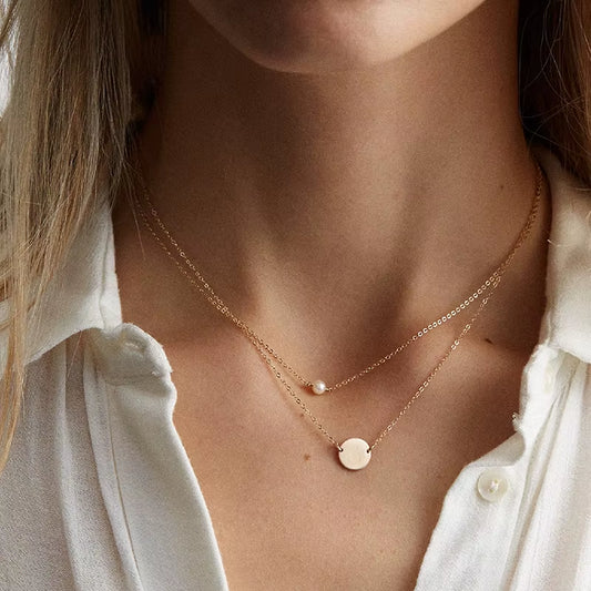 Stainless Steel Choker Imitated Pearl Necklaces for Women Gold Color Layered Chain Necklace Jewelry