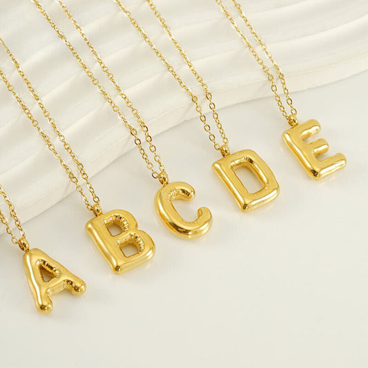 A to Z Alphabet Bubble Letter Gold Pendant Necklace