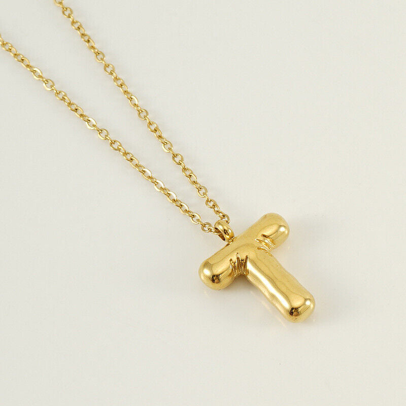 A to Z Alphabet Bubble Letter Gold Pendant Necklace