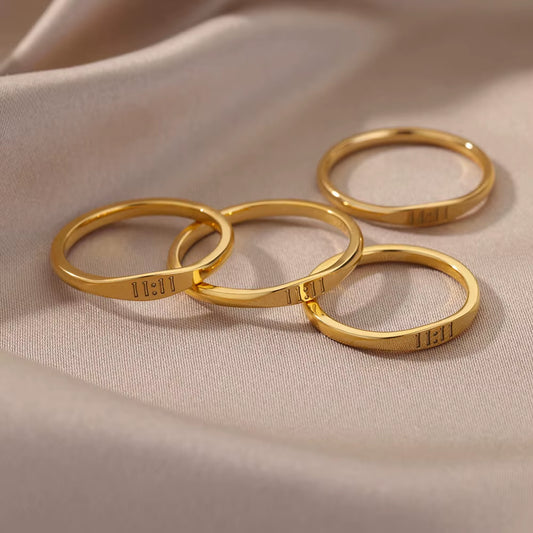 Meaningful 11:11 Angel Number Rings for Women Men Stainelss Steel round Ring Charm 11:11 Party Jewelry Birthday Gift