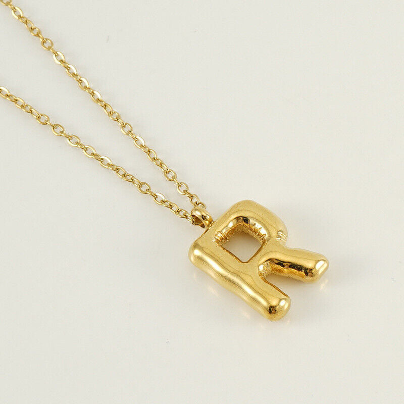 A to Z Alphabet Bubble Letter Gold Pendant Necklace