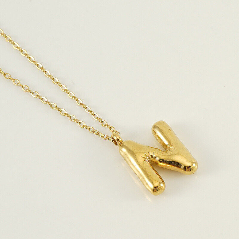 A to Z Alphabet Bubble Letter Gold Pendant Necklace