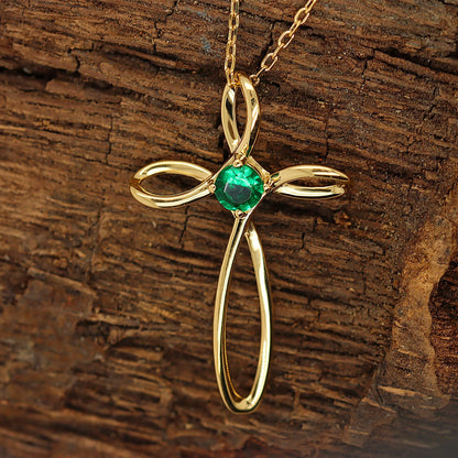 Infinity Cross Pendant Necklace - 1/3 Carat round Cut Cross Simulated Birthstone Pendant Necklace without Chain in 18K Gold over Silver for Female (Clarity: VVS1, 0.30 Cttw)"